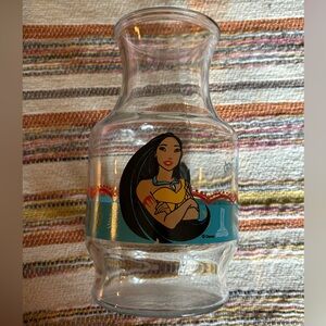 Disney Pocahontas Clear Glass Vase with Teal and Yellow Accents